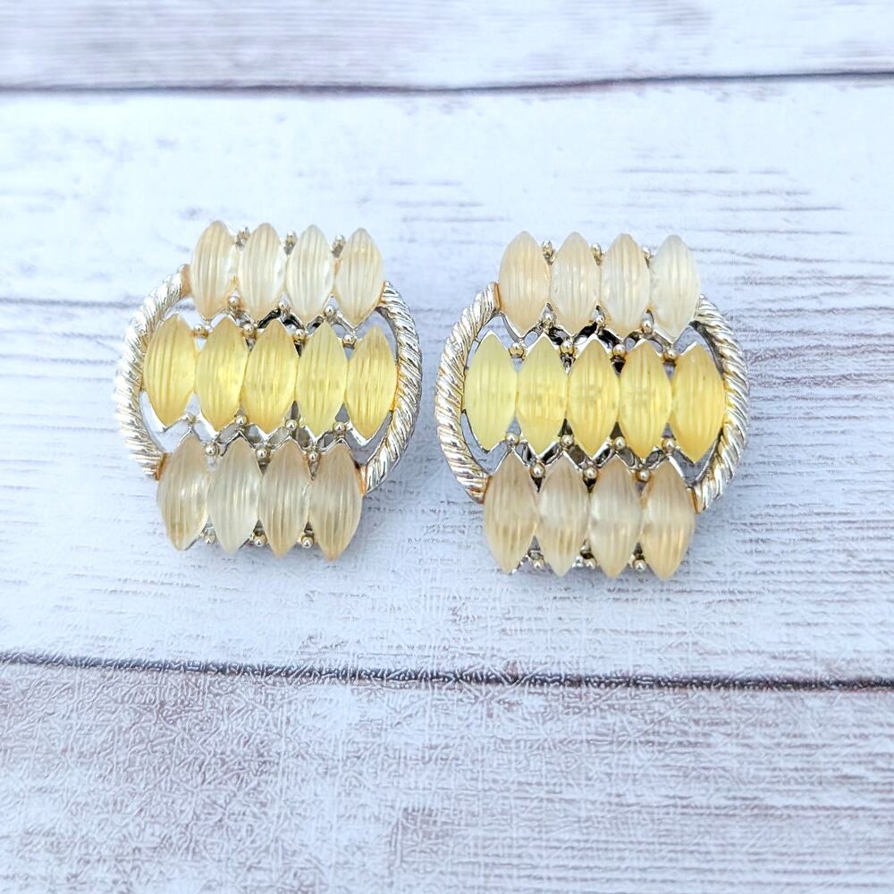 Vintage Clip On Earrings Stunning Statement Lemon Tones
